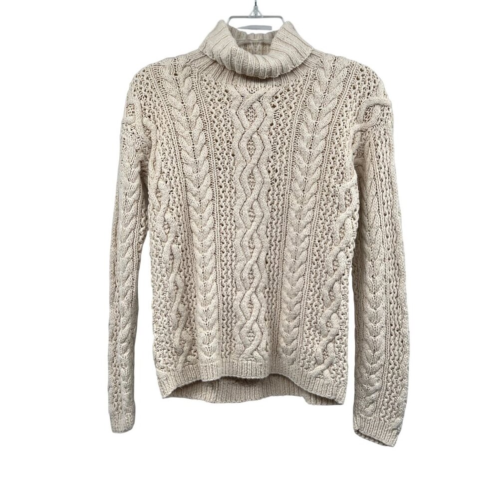 Yorkshire Knitting Womens Open Knit Turtleneck Sweater Cream Size Small
